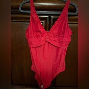 Nicole Miller Red V-Neck Swimsuit XL